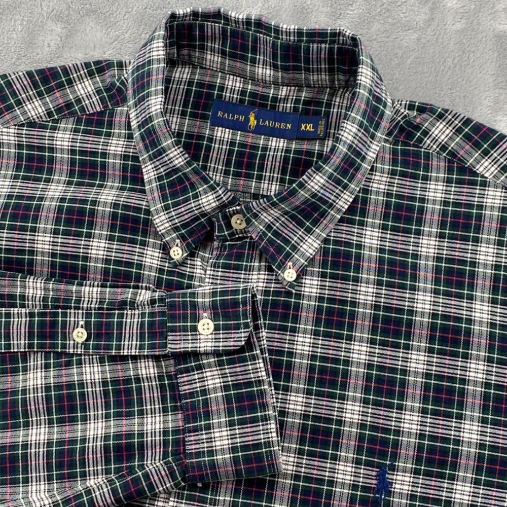 Ralph Lauren Mens XXL Oxford Tartan Plaid Long Sleeve Button Down Shirt